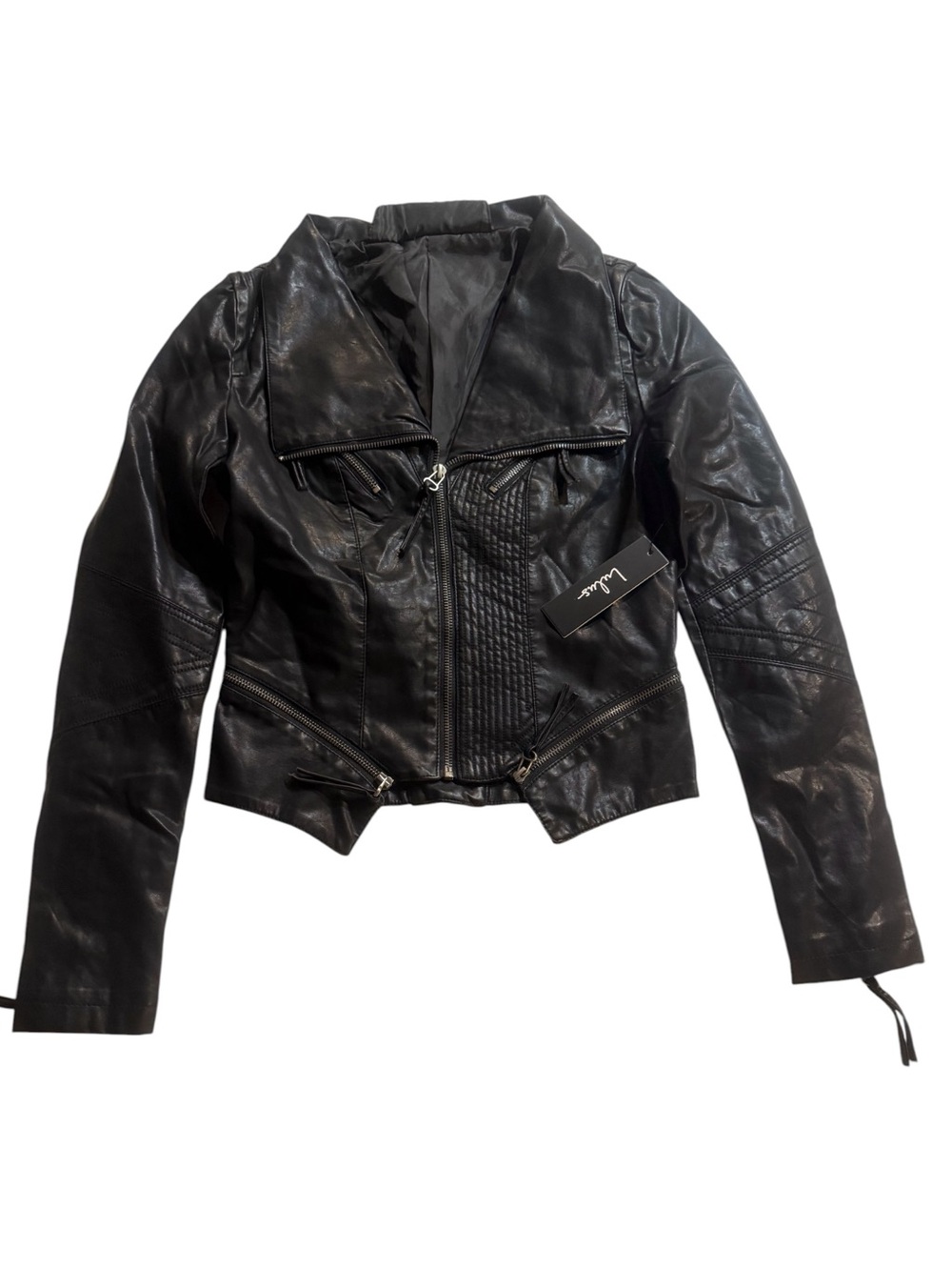 Lulus Upon A Tuesday Black Vegan Lesther Moto Jacket NWT